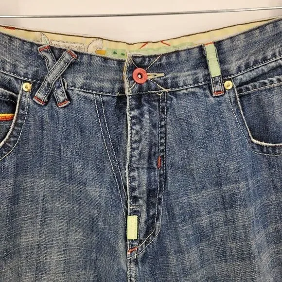 Vintage‎ High Waisted Sea Bead Embroidered Jeans 36 Blue Denim Rainbow Pockets